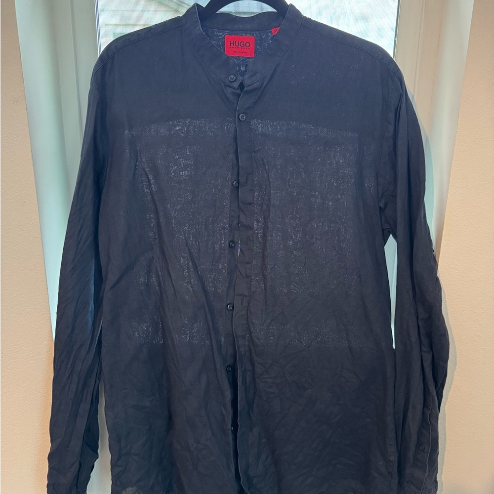 HUGO BOSS Dark Blue Mandarin Collar Shirt
